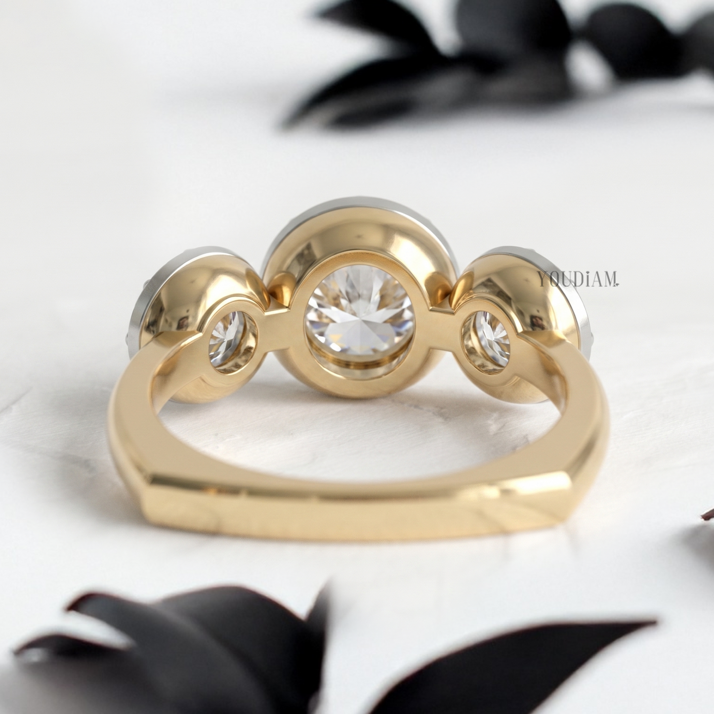 Three OEC Lab Diamonds in Bezel and Claw Prong Setting with Euro Shank Ring - YDCJR09