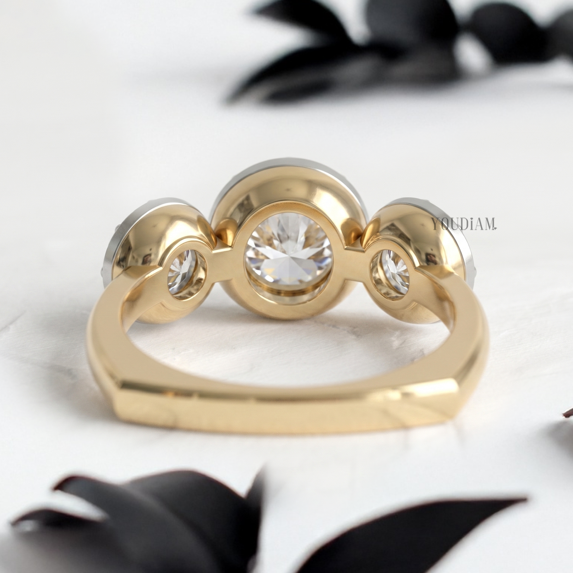 Three OEC Lab Diamonds in Bezel and Claw Prong Setting with Euro Shank Ring - YDCJR09