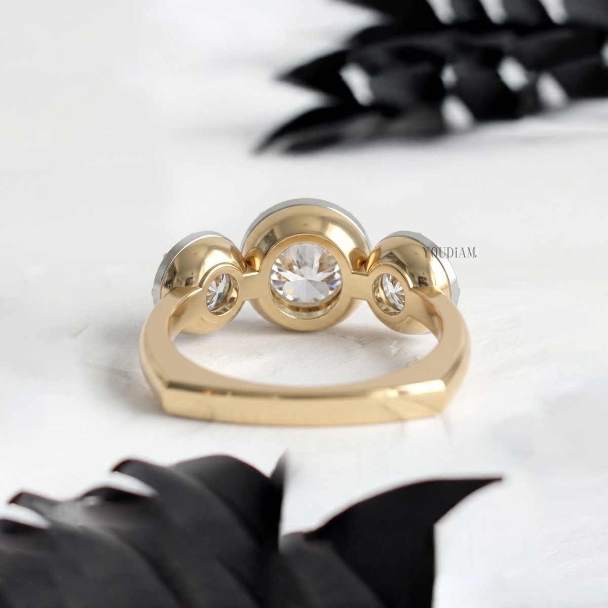 Three OEC Lab Diamonds in Bezel and Claw Prong Setting with Euro Shank Ring - YDCJR09 Youdiam