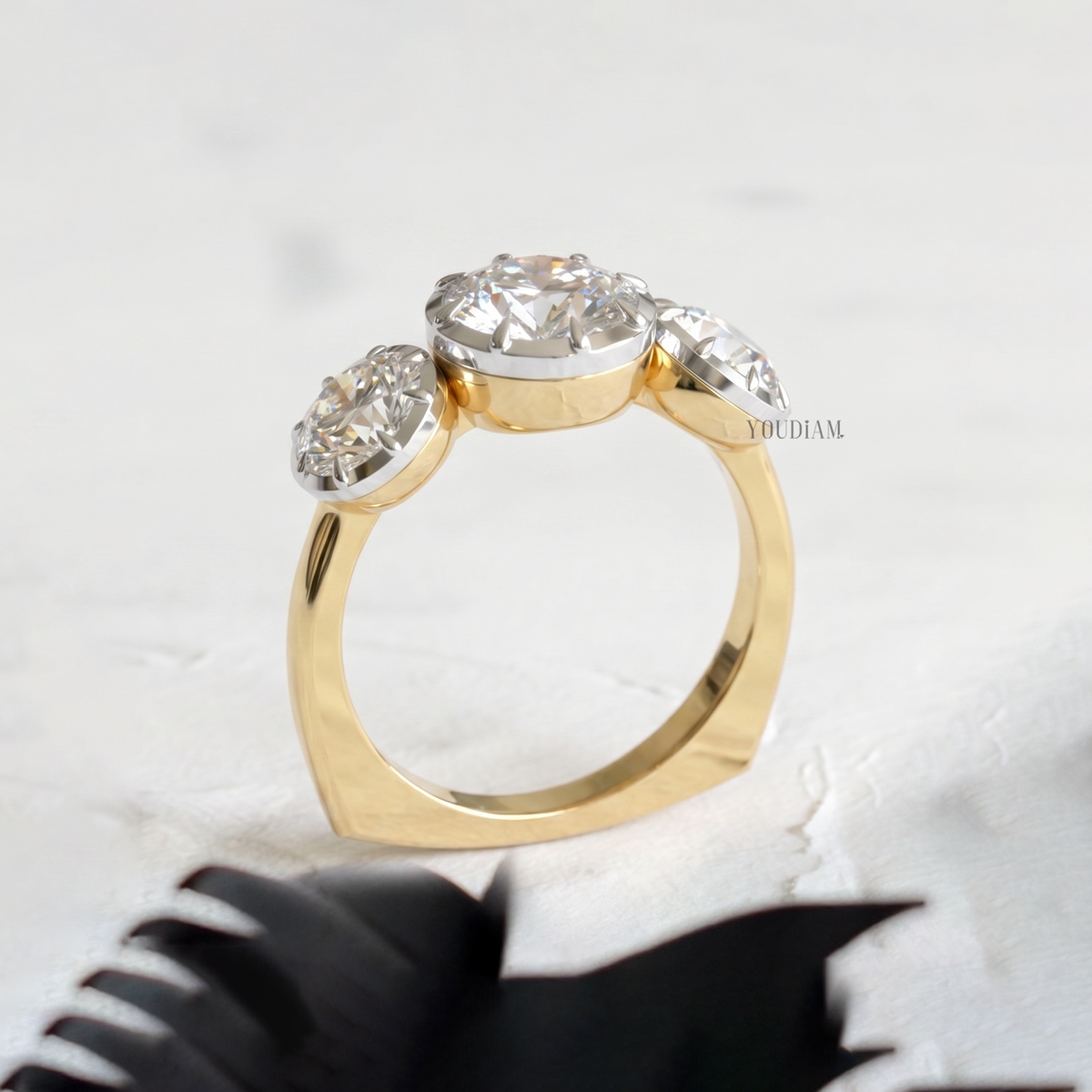 Three OEC Lab Diamonds in Bezel and Claw Prong Setting with Euro Shank Ring - YDCJR09