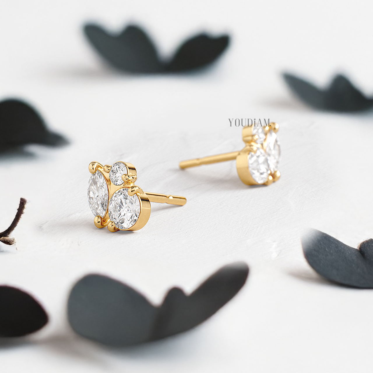 Tiny Cluster Studs with Lab Diamonds - YDJLE17