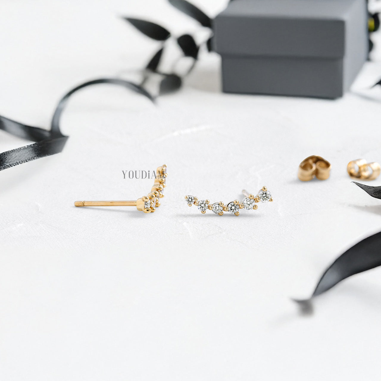 Tiny Lab Diamonds Step-Up Stud Earrings - YDJLE35