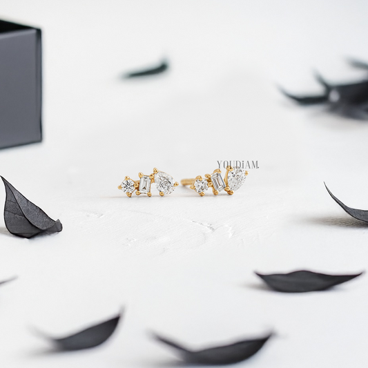 Tiny Mix Cut Lab Diamond Studs - YDJLE06