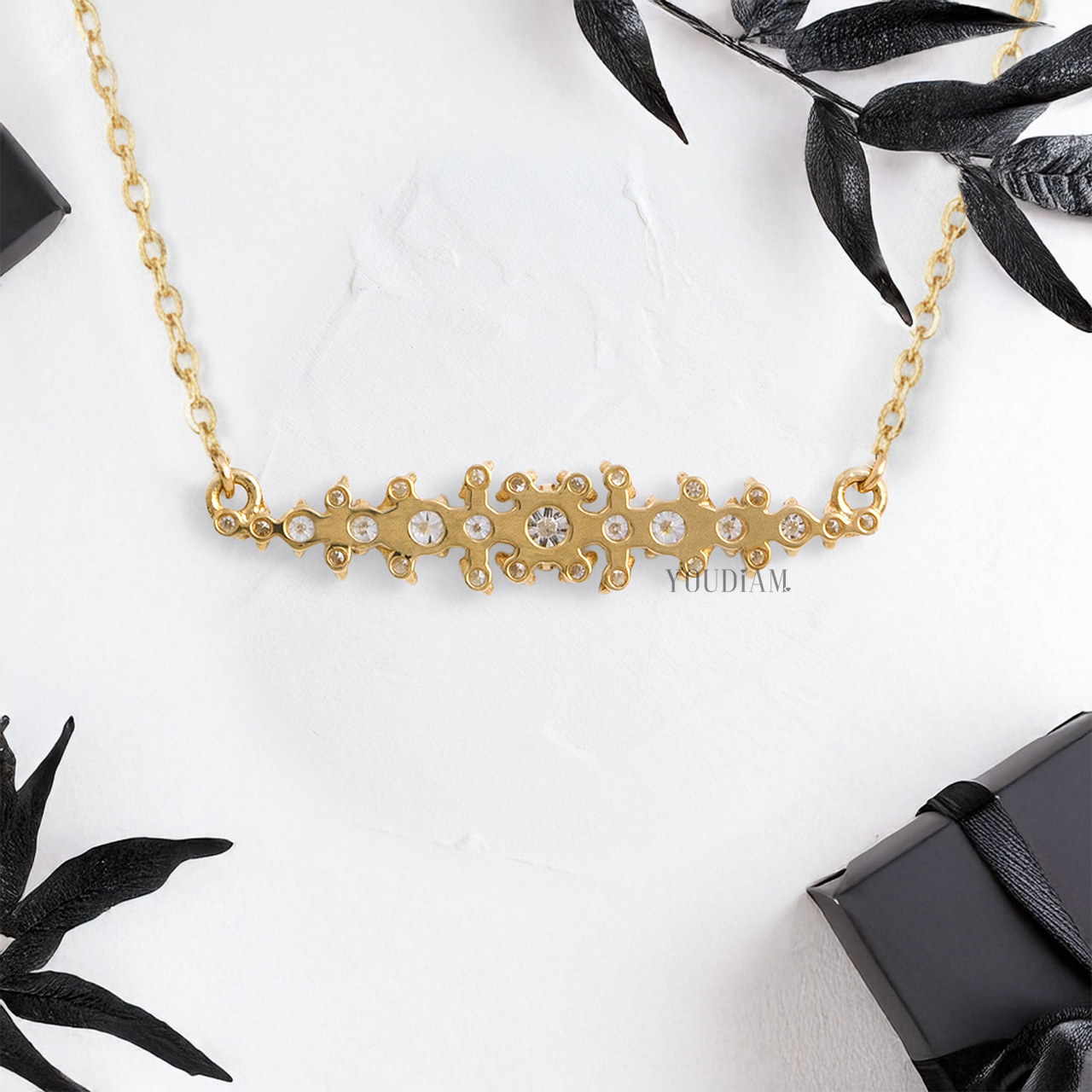 Tiny Round Lab Diamonds Dangle Pendant and Anchor Chain - YDJLP08