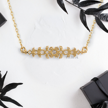 Tiny Round Lab Diamonds Dangle Pendant and Anchor Chain - YDJLP08