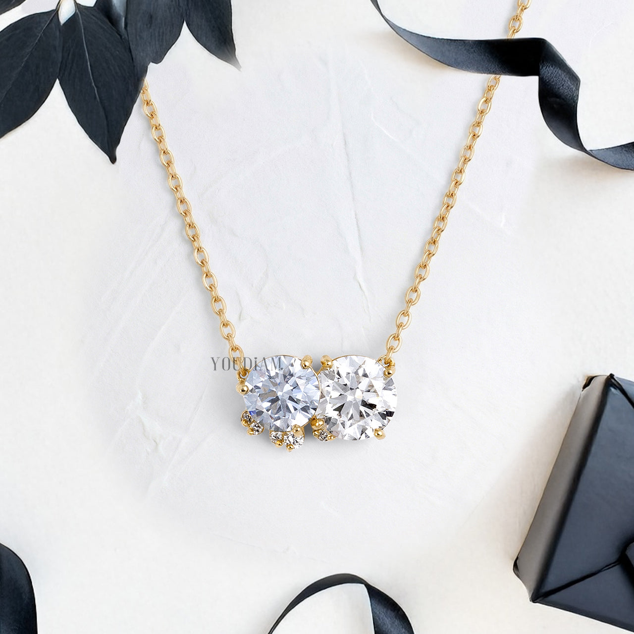 Toi Et Moi Pendant with Blue Round and White Round Cut Lab Diamonds and Anchor Chain - YDJLP69