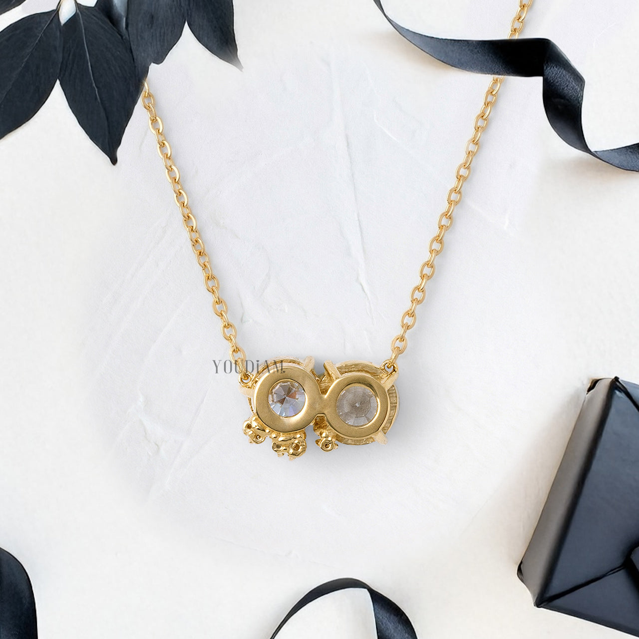 Toi Et Moi Pendant with Blue Round and White Round Cut Lab Diamonds and Anchor Chain - YDJLP69