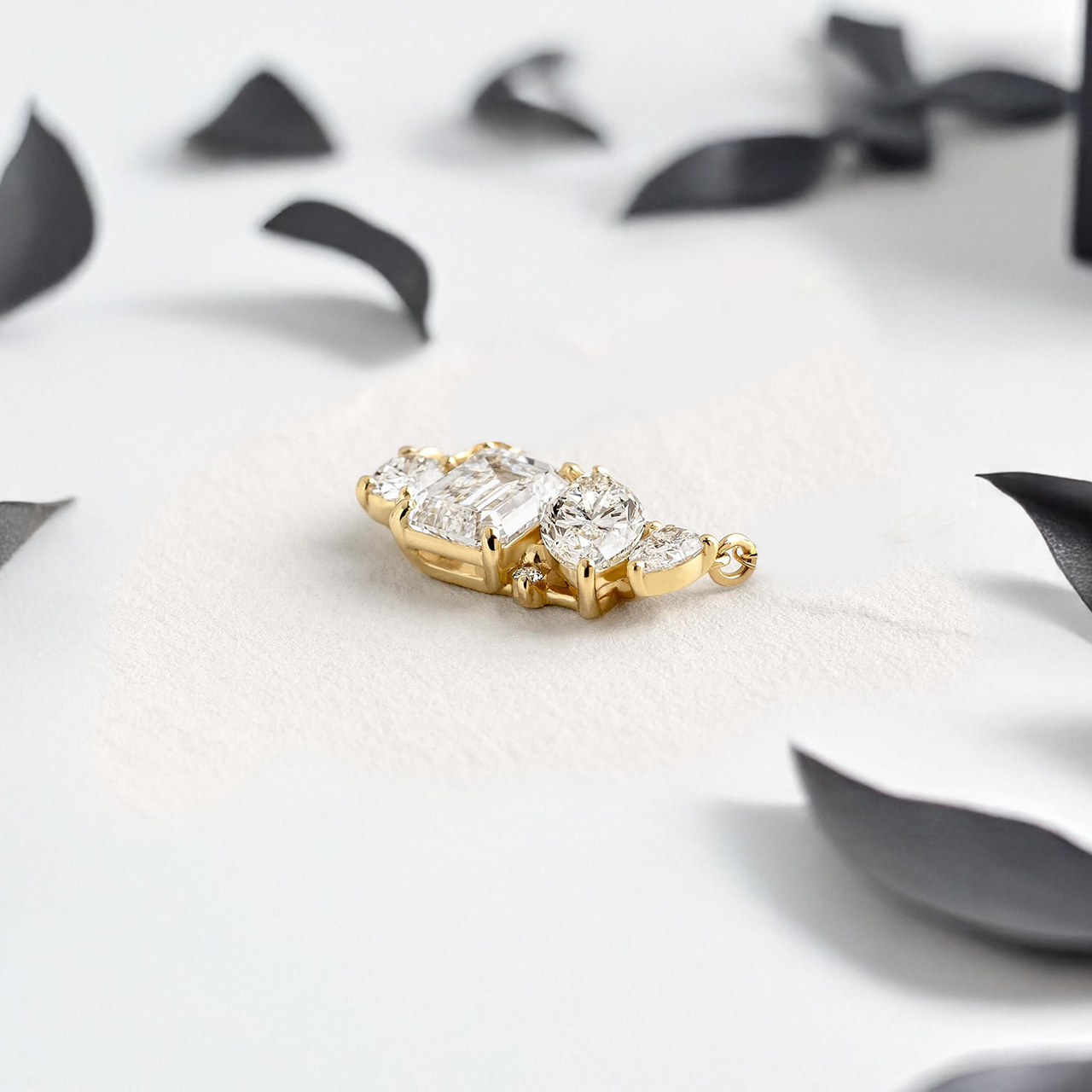 Toi Et Moi Pendant with Marquise and Emerald Lab Diamonds and Side Diamonds and Anchor Chain - YDJLP05