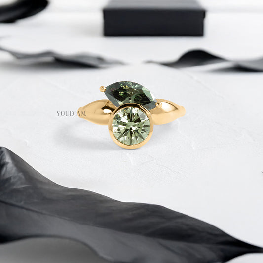 Toi Et Moi Ring with Green Marquise and Round Lab Diamonds - YDJLR178