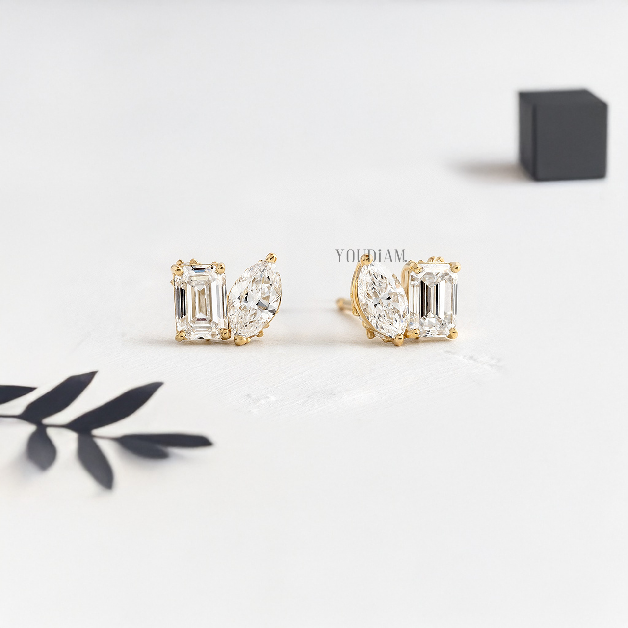 Toi Et Moi Stud Earrings with Marquise and Emerald Lab Diamonds - YDJLE01