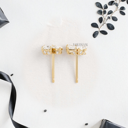 Toi Et Moi Stud Earrings with Marquise and Emerald Lab Diamonds - YDJLE01