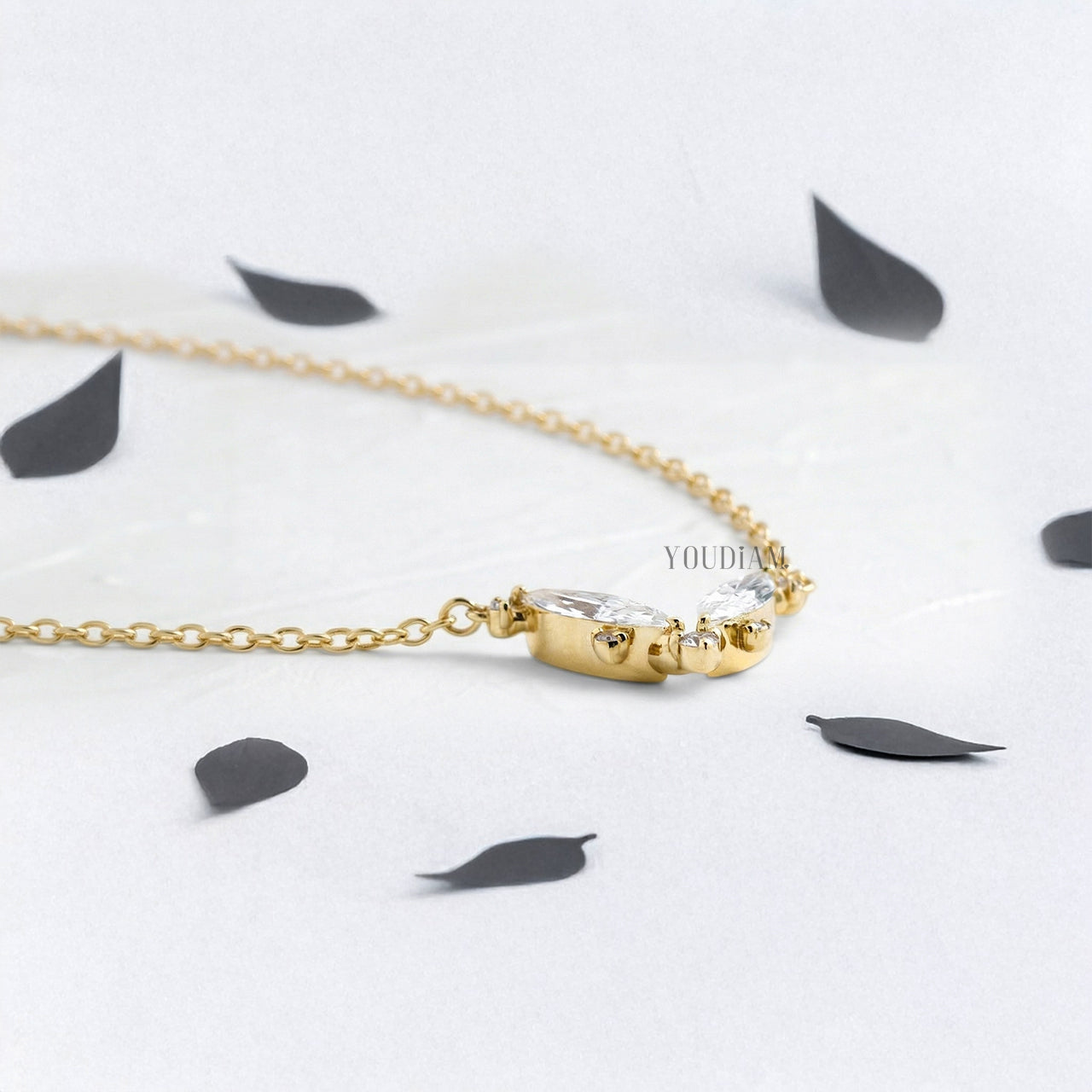 Two Elongated Marquise Lab Diamonds Pendant with Accented Diamonds and Anchor Chain - YDJLP30