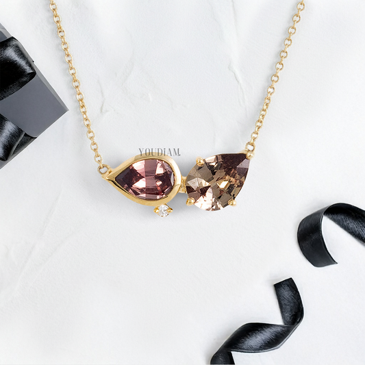 Two Pear Sapphires Pendant in Bezel and Prong Settings and Anchor Chain - YDJLP18