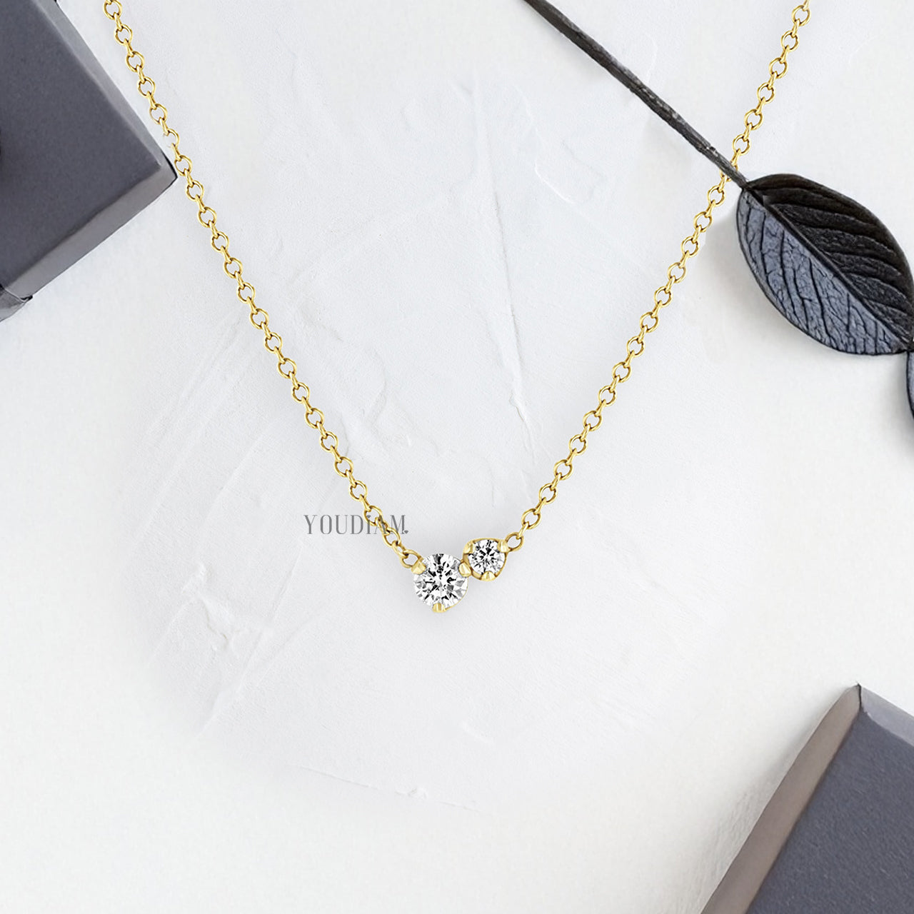 Two Round Lab Diamonds Pendant in Prong Setting and Anchor Chain - YDJLP65