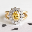Yellow Oval Lab Diamond with Halo Diamonds on Two Bands Ring - YDCJR04