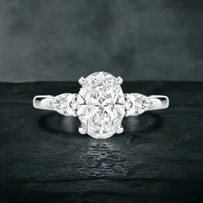 Custom Made Jewelry - 2ct Oval with 0.5ct Each Two Pear Side Stones Ring