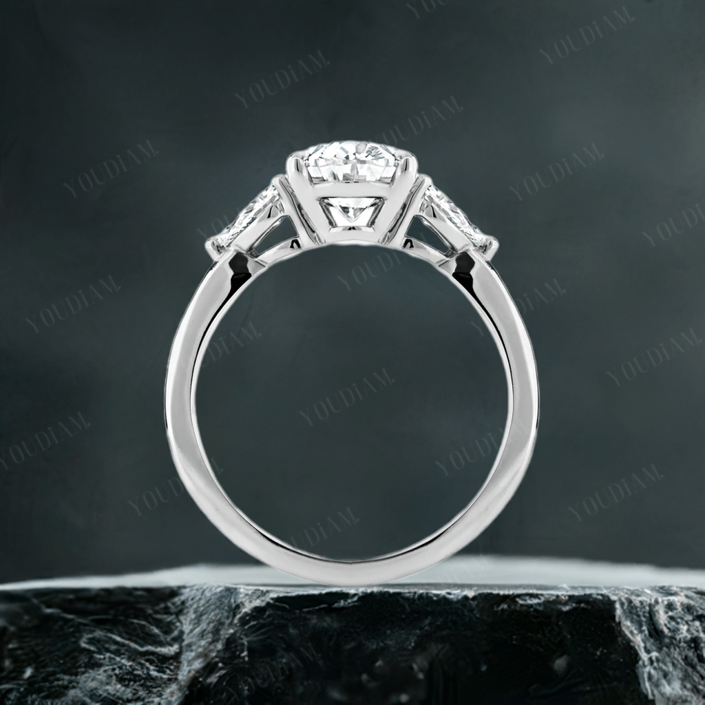 Custom Made Jewelry - 2ct Oval with 0.5ct Each Two Pear Side Stones Ring