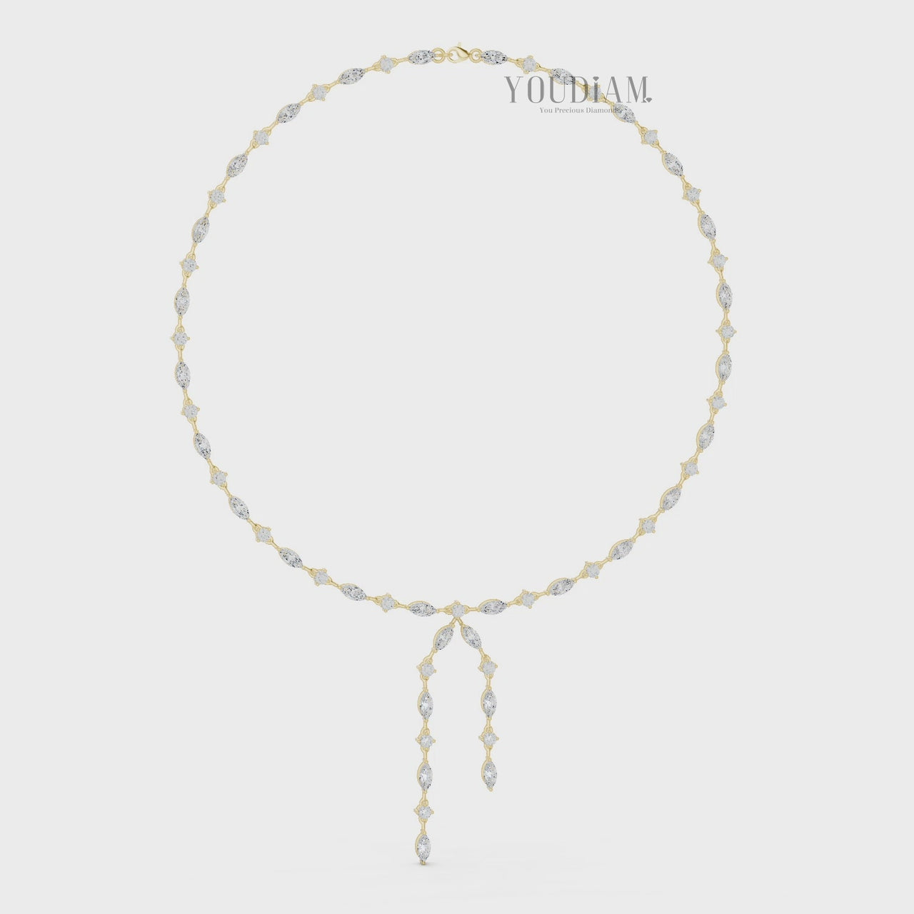 Alternating Marquise and Round Lab Diamond Tennis Necklace with Dual Drops - YDJLN05