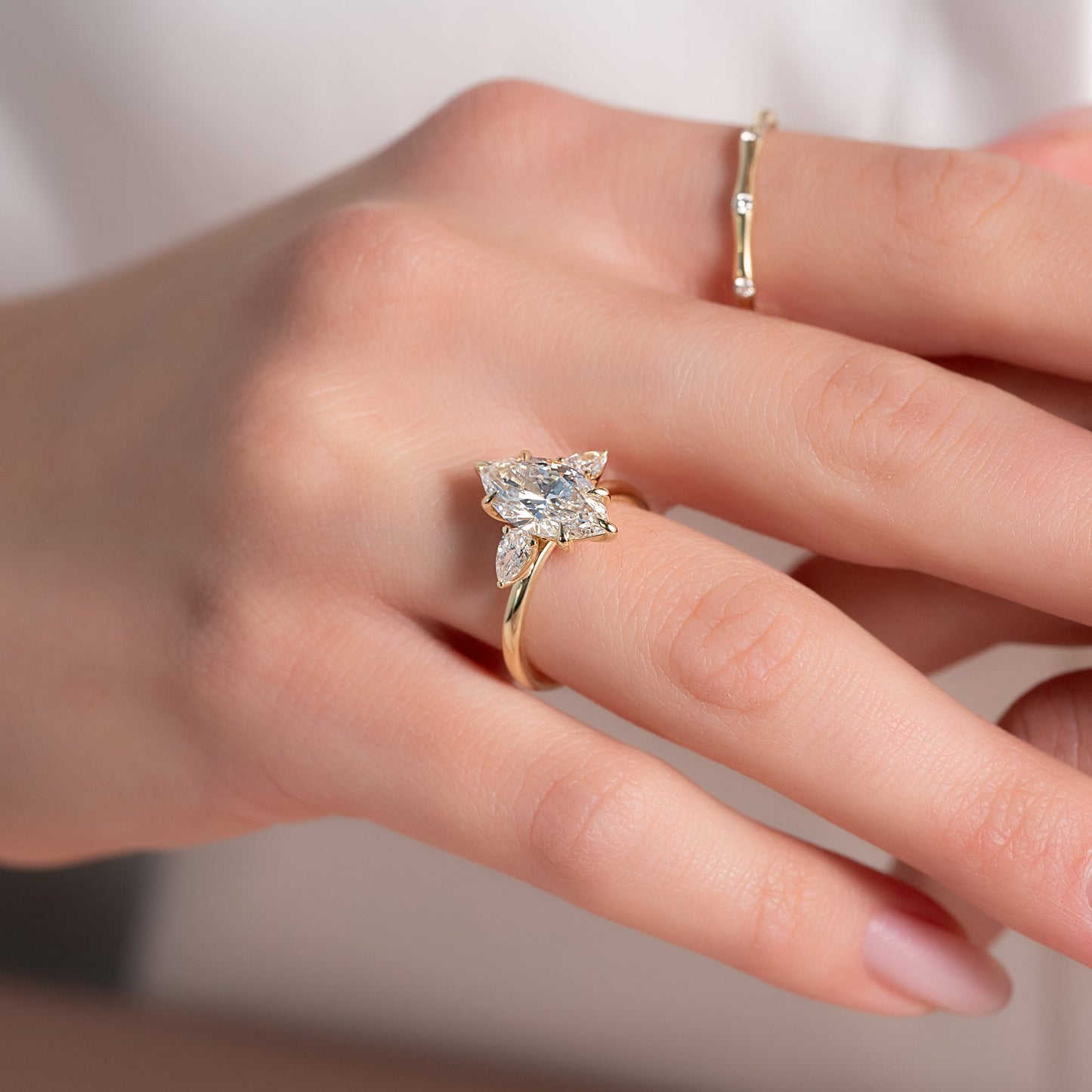 Custom Made Jewelry - 2.5ct Marquise Lab Diamond With 0.5ct Two Pear Lab Diamonds in Side Ring