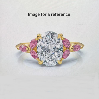 Custom Made Jewelry - 2ct Oval Lab Diamond Ring with 6 Light Pink Side Stones