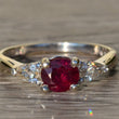 Vintage Style Natural Ruby and Lab Diamond Trilogy Ring in 14kt Gold