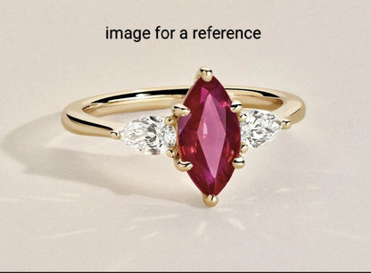 Custom Made Jewelry - 1.50ct Marquise Cut Natural Ruby with Side Stones Ring in 14kt Gold