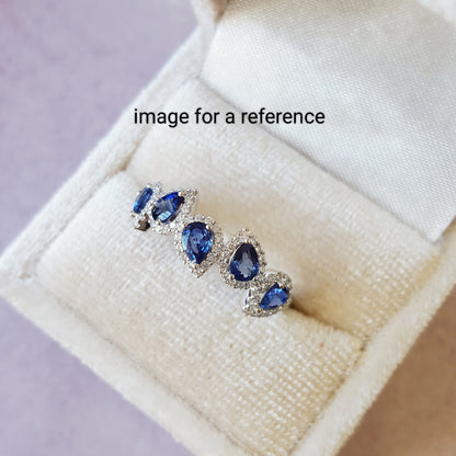 Custom Made Jewelry - 1ct Blue Stones Ring with Halo Moissanites