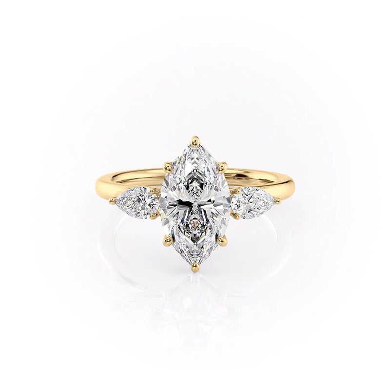 Custom Made Jewelry - 2.5ct Marquise Lab Diamond With 0.5ct Two Pear Lab Diamonds in Side Ring
