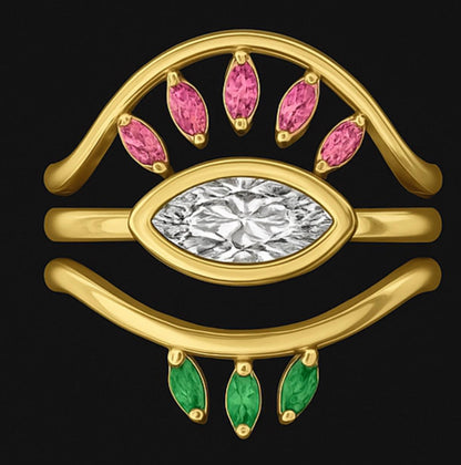 Custom Made Jewelry - Evil Eye with 3 Rings Stack