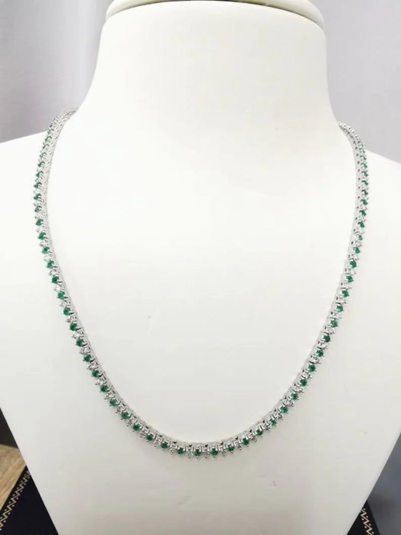 Custom Order - Lab Green Emeralds and Lab Moissanites Tennis Necklace